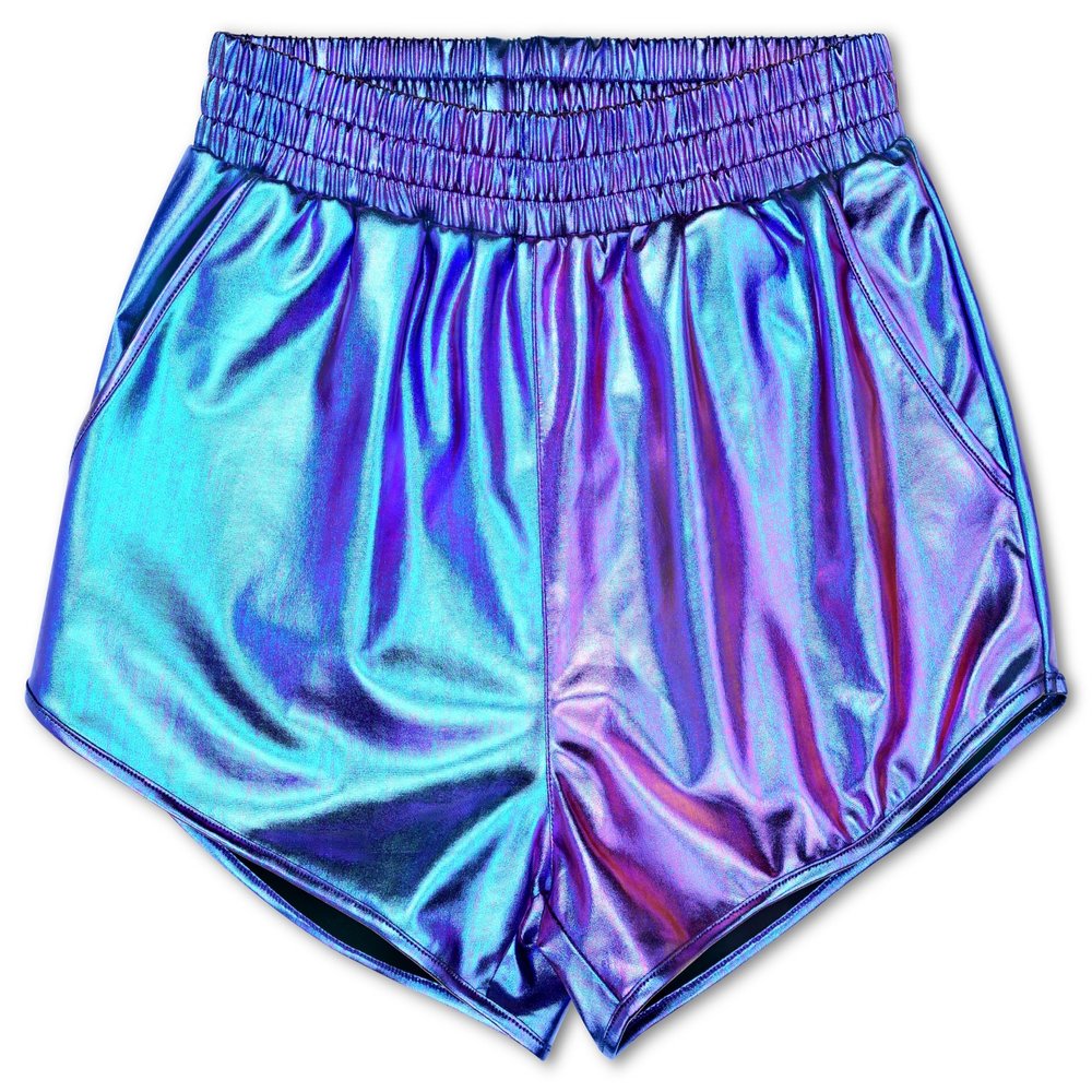 iscream Big Girls Shiny Metallic Sporty Short Collection - Iridescent Violet Large (14)