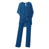 QWENTMTNTY Pant Suits for Women Dressy Plus Size Casual Summer Chiffon 3/4 Sleeve Blouse Wide Leg Pants Sets Wedding Business Pantsuits Blue view 3