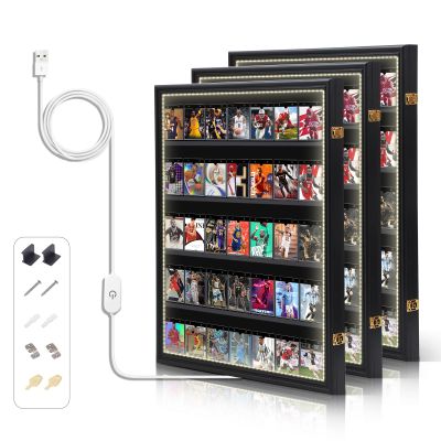 Nice C Baseball Card Display Case, Sports Card Holder, with LED Light Graded Sports Card Display Case, Trading Card Display Case, 98% UV Protection, 35 Cards, Lockable (LED Vertical 3 Pack)