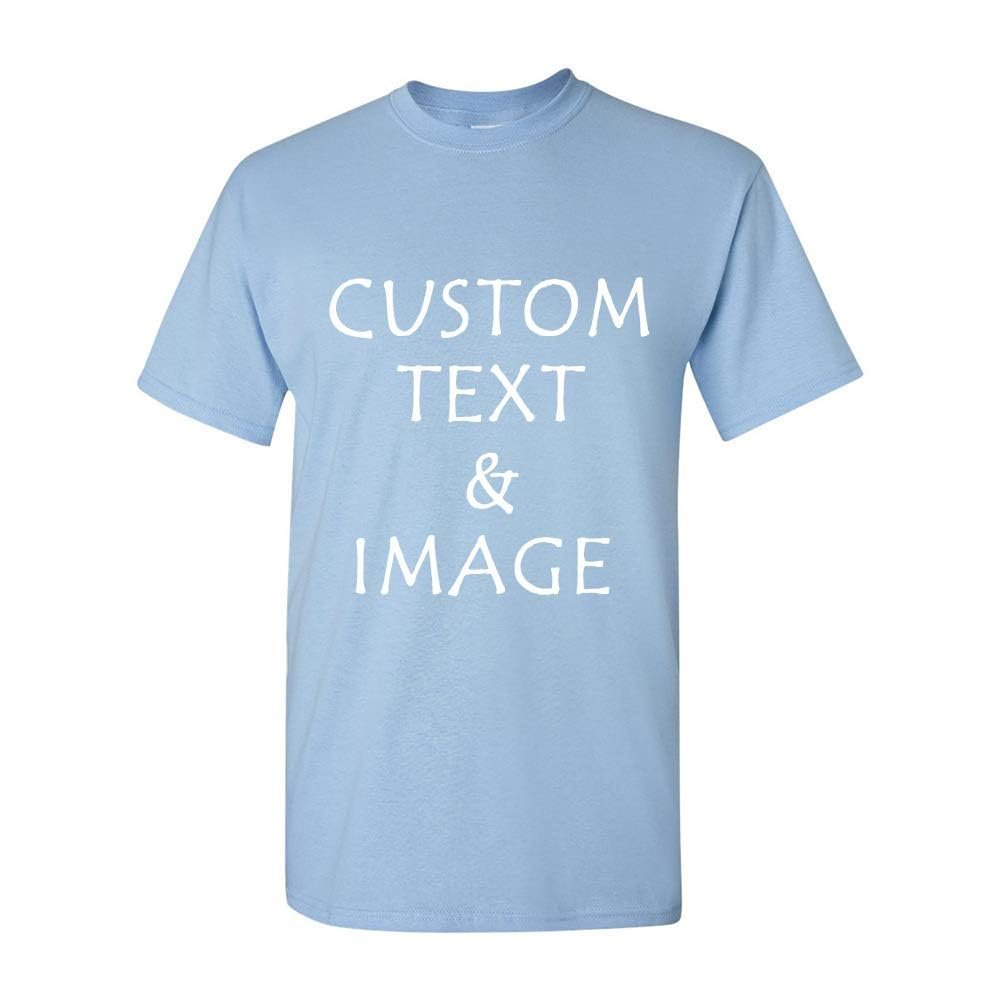 Personalized T-Shirt with Custom Images or Text, Various Sizes and Colors (US, Alpha, 3X-Large, Regular, Regular, Light Blue)