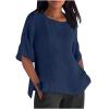 2024 Womens 3/4 Sleeve Cotton Linen Shirts Summer Casual Tops Dressy Blouses Ladies Textured T-Shirt Fashion Clothes view 1