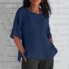 2024 Womens 3/4 Sleeve Cotton Linen Shirts Summer Casual Tops Dressy Blouses Ladies Textured T-Shirt Fashion Clothes view 2