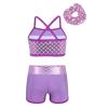 Jizyo Girls Activewear Set Shiny Dance Sports Bra Top Gymnastics Shorts with Hairband Athletic Workout Tracksuit Swimwear Lavender 10 Years view 2