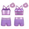 Jizyo Girls Activewear Set Shiny Dance Sports Bra Top Gymnastics Shorts with Hairband Athletic Workout Tracksuit Swimwear Lavender 10 Years view 3