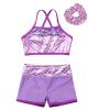 Jizyo Girls Activewear Set Shiny Dance Sports Bra Top Gymnastics Shorts with Hairband Athletic Workout Tracksuit Swimwear Lavender 10 Years view 4