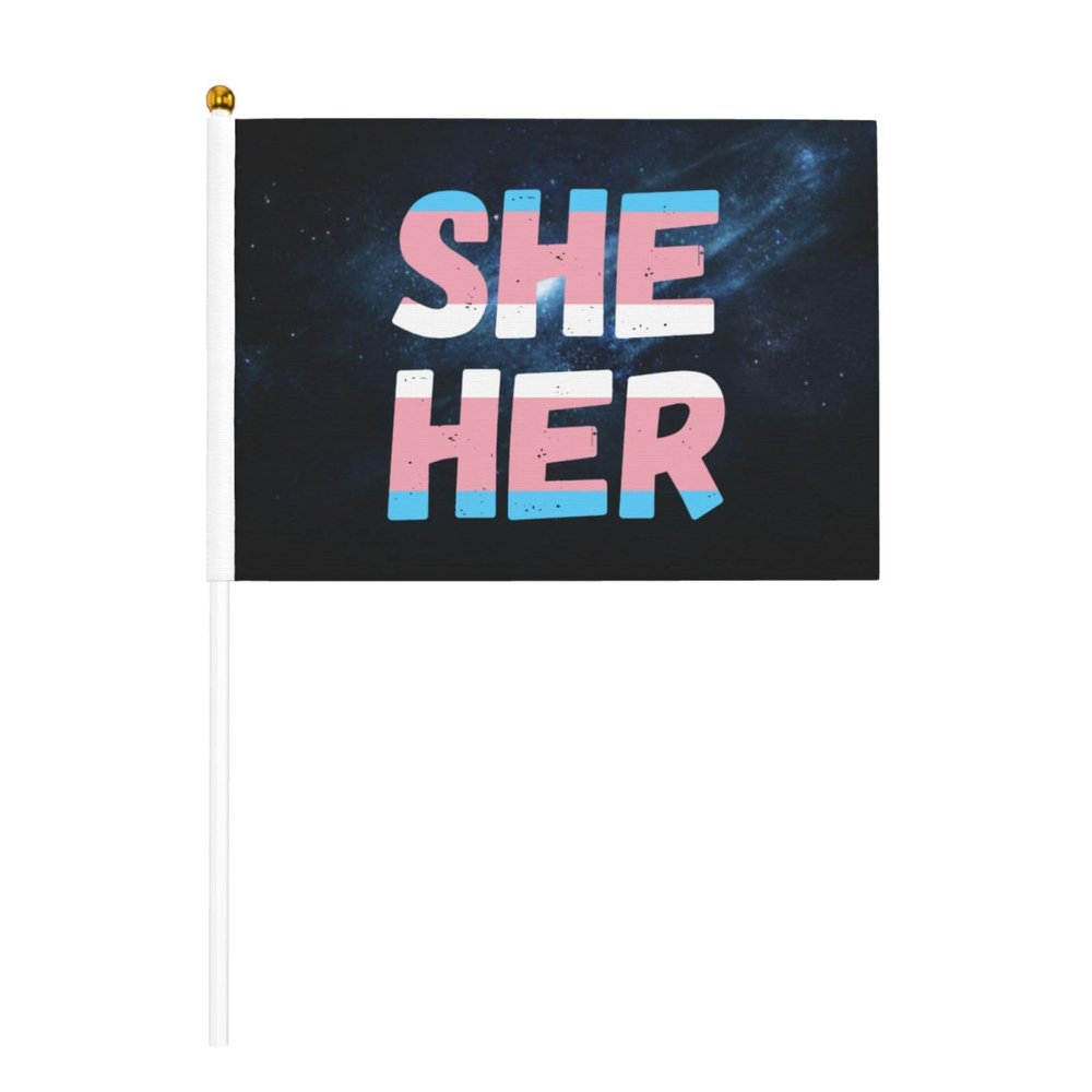 Joisbs She Her Trans Pride Vibrant Double-Sided Handheld Flags 5.5x8.3in: Celebrate Election Day with Style! Pack of 10 - Order Now!
