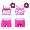 Jizyo Girls Activewear Set Shiny Dance Sports Bra Top Gymnastics Shorts with Hairband Athletic Workout Tracksuit Swimwear Hot Pink 12 Years view 3