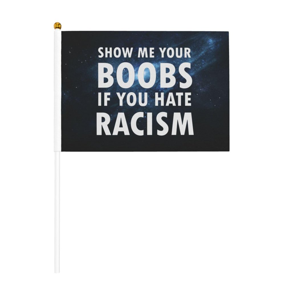 Joisbs Show Me Your Boobs If You Hate Racism Vibrant Double-Sided Handheld Flags 5.5x8.3in: Celebrate Election Day with Style! Pack of 10 - Order Now!
