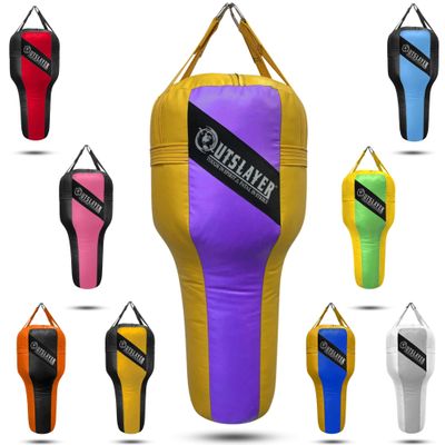 Outslayer Angle Uppercut Heavy Punching Bag for Boxing & MMA - Customizable Colors, Optional D-Ring, Unfilled/Soft Filled Choices - Made in USA - Purple/Yellow, Unfilled with D-Ring