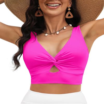 LookbookStore Pink Tankini Tops for Women Swimwear Top Only Swim Tops Women Top Only Modest Swimsuits for Cruise Outfits 2025 Plus Size Size XXX-Large 24 26