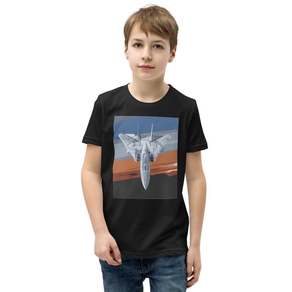 F-14 Fighter Jet Art USAF Military Aviation Pilots Combat Aircraft Aerospace F14 Youth Short Sleeve T-Shirt