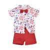 4th Of July Baby Boy Outfit Toddler Summer Cute Short Sleeve Gentleman Button Down Shirt Tops Shorts Fourth Of July Clothes 2pc Red set 2-3 Years Old view 1