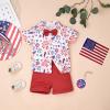 4th Of July Baby Boy Outfit Toddler Summer Cute Short Sleeve Gentleman Button Down Shirt Tops Shorts Fourth Of July Clothes 2pc Red set 2-3 Years Old view 2