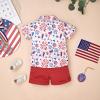 4th Of July Baby Boy Outfit Toddler Summer Cute Short Sleeve Gentleman Button Down Shirt Tops Shorts Fourth Of July Clothes 2pc Red set 2-3 Years Old view 3