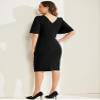Allegra K Elegant Sheath Dress Women's Flare Pleated Short Bell Sleeve Pencil Guest Party Office Work Dress X-Small Black view 3