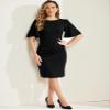 Allegra K Elegant Sheath Dress Women's Flare Pleated Short Bell Sleeve Pencil Guest Party Office Work Dress X-Small Black view 4