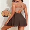 Aleumdr Swim Dress Bathing Suit for Women One Piece Tummy Control Skirted Modest Tankini Swimwear V Neck Ribbed Swim Suit for Women 2025 Brown view 3