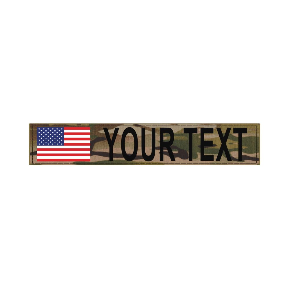 Heat Fused Custom Name Tape Patches w/Flag Image - All 50 States + American Flags | Tactical ID Police Patch for Vest, Backpack, Duty Bag, K9 Dog Harness, Morale | Hook & Loop Patch (Multicam)
