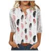NineFit Basics Womens 3/4 Length Sleeve Tops 2024,Floral Button Down Shirts for Women Crew Neck T Shirts Loose Casual Blouses Ladies Lace Hollow Three-Quarter Sleeve Shirt Blouses, X-Large, 05-pink view 1