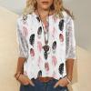 NineFit Basics Womens 3/4 Length Sleeve Tops 2024,Floral Button Down Shirts for Women Crew Neck T Shirts Loose Casual Blouses Ladies Lace Hollow Three-Quarter Sleeve Shirt Blouses, X-Large, 05-pink view 2