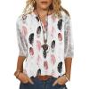 NineFit Basics Womens 3/4 Length Sleeve Tops 2024,Floral Button Down Shirts for Women Crew Neck T Shirts Loose Casual Blouses Ladies Lace Hollow Three-Quarter Sleeve Shirt Blouses, X-Large, 05-pink view 3
