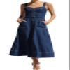 chouyatou Women's Adjustable Strap Midi Long Denim Dress 2025 Button Down A-Line Swing Flowy Jean Dress (Small, Dark Blue) view 1