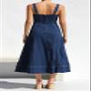 chouyatou Women's Adjustable Strap Midi Long Denim Dress 2025 Button Down A-Line Swing Flowy Jean Dress (Small, Dark Blue) view 2