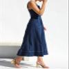 chouyatou Women's Adjustable Strap Midi Long Denim Dress 2025 Button Down A-Line Swing Flowy Jean Dress (Small, Dark Blue) view 3