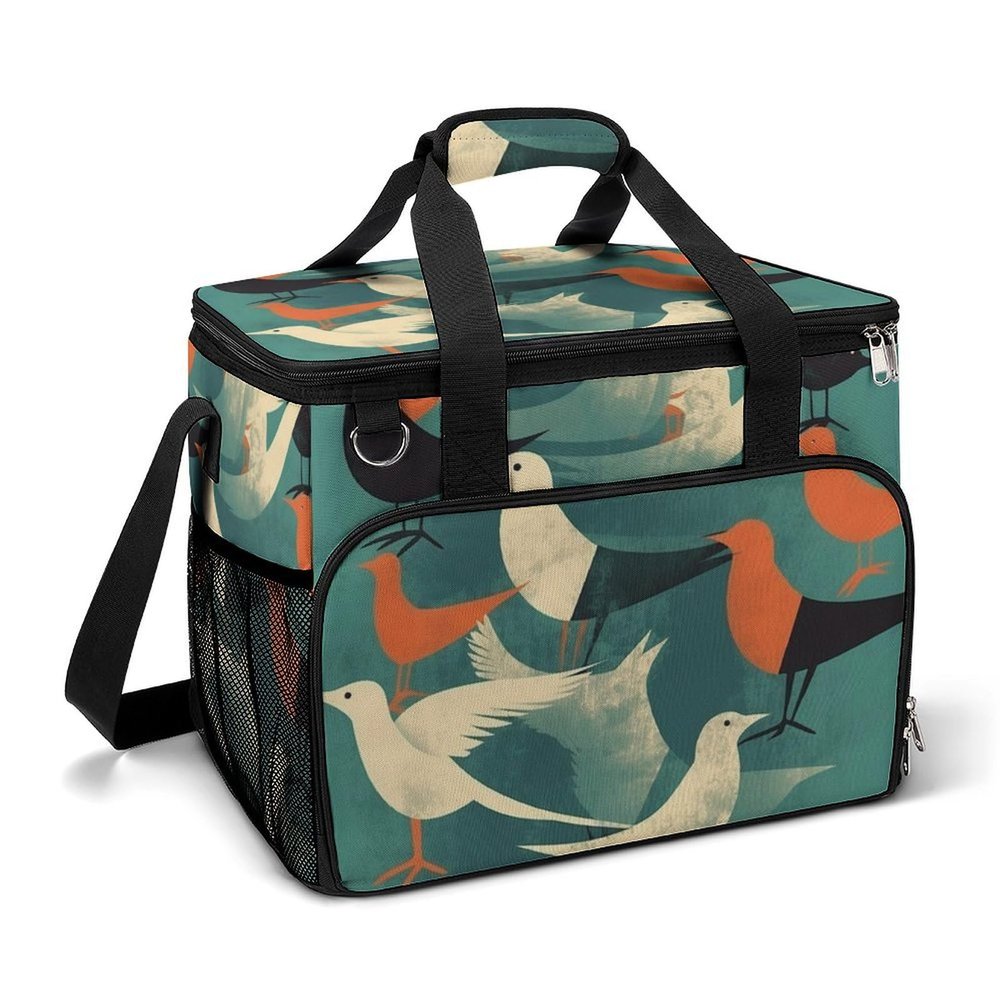 Cooler Bag Insulated Lunch Bag with Side Pocket Flock of Birds Large Grocery Bag Reusable Lunch Box for Camping Beach