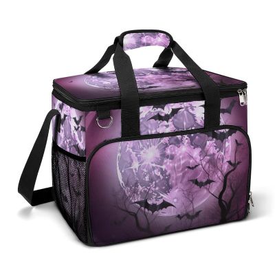 Cooler Bag Insulated Lunch Bag with Side Pocket Purple Moon Large Grocery Bag Reusable Lunch Box for Camping Beach