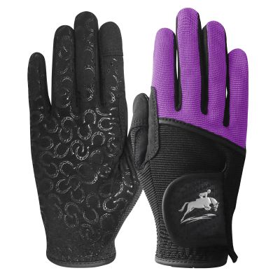 FINGER TEN Womens Horse Riding Gloves Premium Equestrian Horseback Gloves for Ladies, Mesh Breathable Lightweight Comfortable Grip Summer Color Pack (Violet, Small)