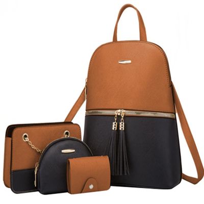 JiaYou Women PU 4pcs Backpack Sets Fashion Clutch Crossbody Pouch Card holder(Brown,8 Liters)