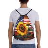 Bedeuu Sunflower And American Flag Print Drawstring Bags Backpack Bag Sport Gym Sack Drawstring Bag Shopping String Bag, Medium view 2