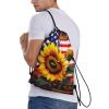 Bedeuu Sunflower And American Flag Print Drawstring Bags Backpack Bag Sport Gym Sack Drawstring Bag Shopping String Bag, Medium view 3