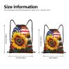 Bedeuu Sunflower And American Flag Print Drawstring Bags Backpack Bag Sport Gym Sack Drawstring Bag Shopping String Bag, Medium view 4