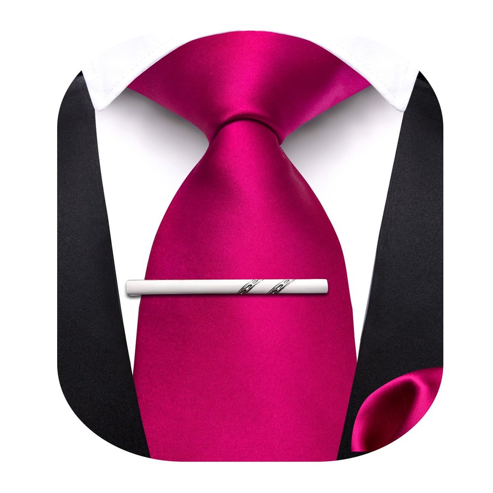 Barry.Wang Boys Tie Self-Tied Solid Color Kids Necktie and Pocket Square Set Silk Pink Tie for Age 8-14 School Uniforms