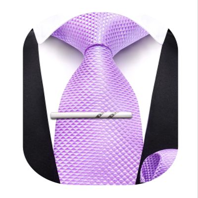 Barry.Wang Boys Tie Self-Tied Kids Necktie with Pocket Square Clip Set Silk Purple Youth Tie for Age 8-14 Uniforms School