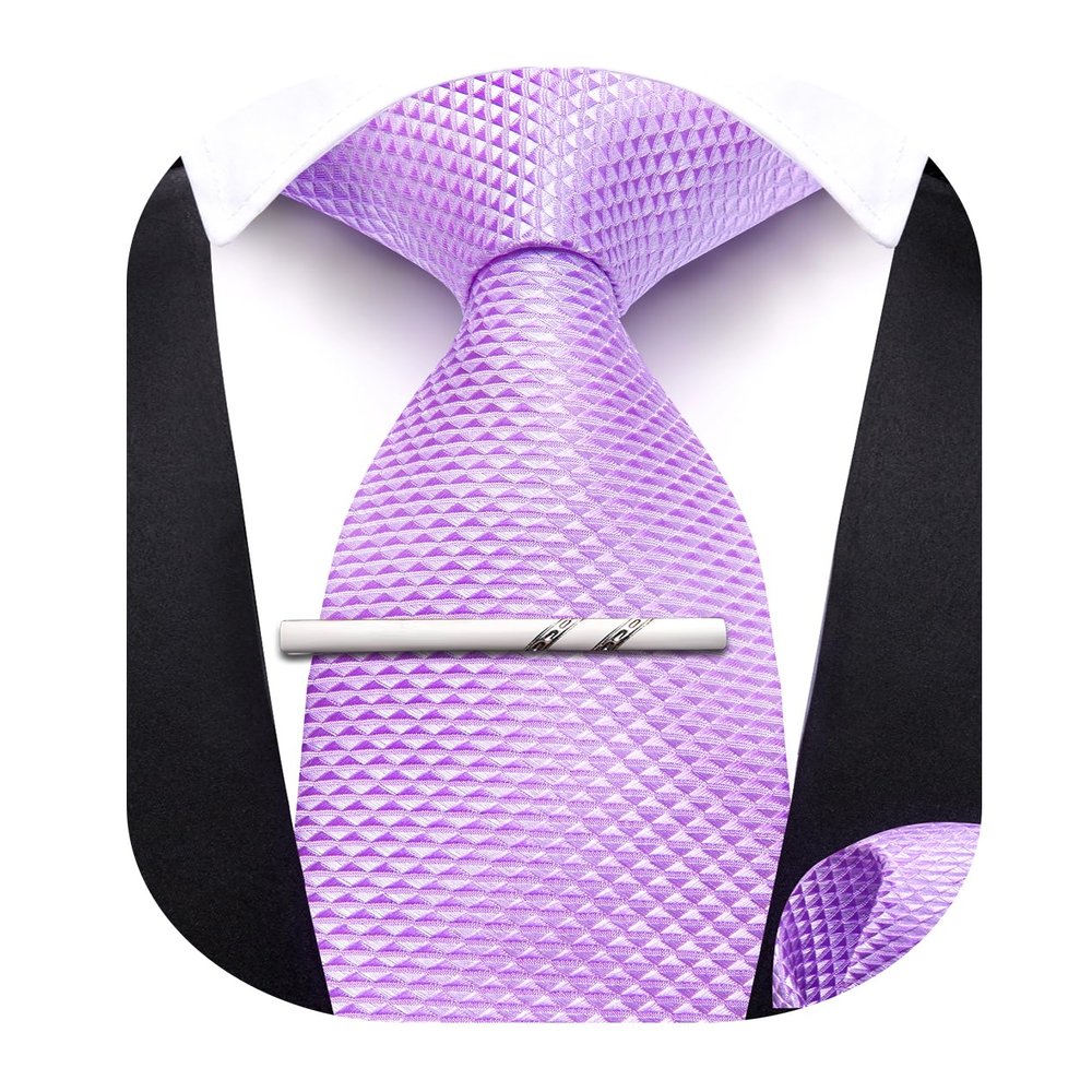 Barry.Wang Boys Tie Self-Tied Kids Necktie with Pocket Square Clip Set Silk Purple Youth Tie for Age 8-14 Uniforms School