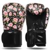 FINGER TEN Boxing Gloves Women Punching Sparring Kickboxing MMA Training Heavy Bag Glove Black Leather 8 10 12 14 oz for Womens (Pink Flower, 10 oz) view 1