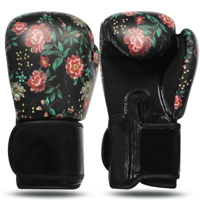 FINGER TEN Boxing Gloves Women Punching Sparring Kickboxing MMA Training Heavy Bag Glove Black Leather 8 10 12 14 oz for Womens (Flower Leaves, 10 oz)