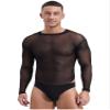 dPois Sexy Men's Jumpsuit Long Sleeve High Cut Lace-up Crotch Bodysuit Transparent Briefs Underwear Black Medium view 2