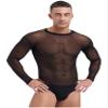 dPois Sexy Men's Jumpsuit Long Sleeve High Cut Lace-up Crotch Bodysuit Transparent Briefs Underwear Black Medium view 3