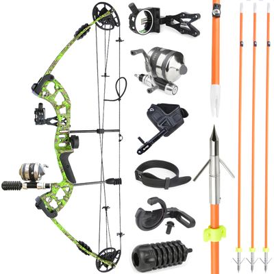 Bowfishing Compound Bow Kit with Bowfishing Reel, Bow Fishing Arrows,30-55Lbs,Left/Right Hand Bow for Adult/Youth Fishing Hunting