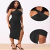 Allegra K Cocktail Party Midi Dress for Women's Halter Neck Sleeveless Ruched Asymmetrical Bodycon Dress Medium Black view 2