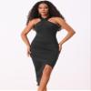 Allegra K Cocktail Party Midi Dress for Women's Halter Neck Sleeveless Ruched Asymmetrical Bodycon Dress Medium Black view 4