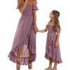 Mommy and Me Dress Mother and Daughter Matching Family Outfits Summer Mom and Girls Square Neck Maxi Dress (Girls, 7 Years, Solid Color Purple) view 1