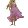 Mommy and Me Dress Mother and Daughter Matching Family Outfits Summer Mom and Girls Square Neck Maxi Dress (Girls, 7 Years, Solid Color Purple) view 3