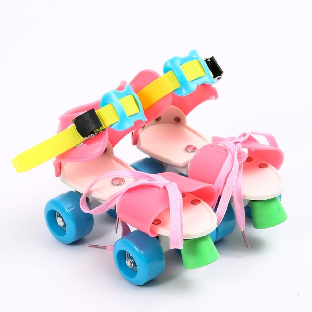 Castrap 1 Pair Training Roller Skate Kids Roller Skates Beginner Skating Shoe Double Row Roller Skate Adjustable Skate Shoe Portable Lace-Up No Shoe Removal, for Teenagers Girl & Boy (CPink,26-32)