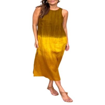 TIAFORD Women Cotton Linen Sleeveless Boho Maxi Dress Summer Casual Crewneck Slit Loose Plus Size Beach Flowy Long Shift Tank Sun Dress