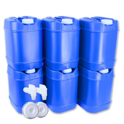 Aguaprep 5-Gallon Stackable Water Storage Containers, 5 Gallons Each w/Lids + Spigot, Easy Fill, Survial Supply Emergency Water Storage for Camping and Disaster Preparedness, RV, 30 Gallon (6 Tanks)
